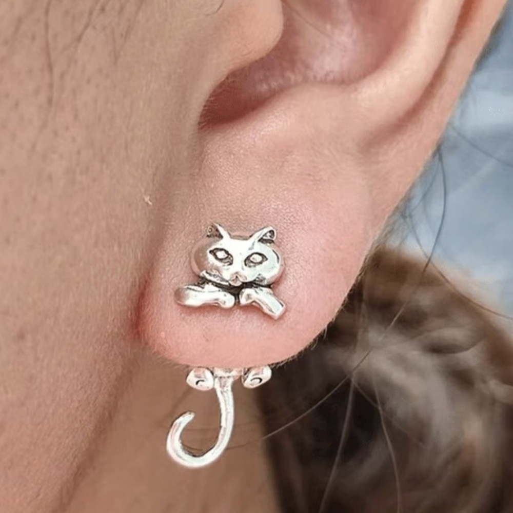 New 1pair New Retro Silvery Earrings Kitten Earrings, T2B2H